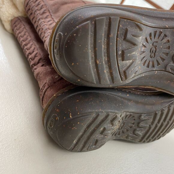 UGG Karyn Cuffed Suede Sheepskin Boots Womens 7 Brown Mid Calf - Picture 13 of 15